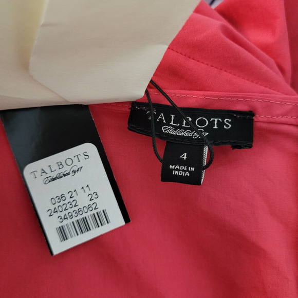 NEW Talbots Babydoll Poplin Wrap Front Mini Dress Size 4 Coral Bow Short Sleeve - Picture 8 of 12